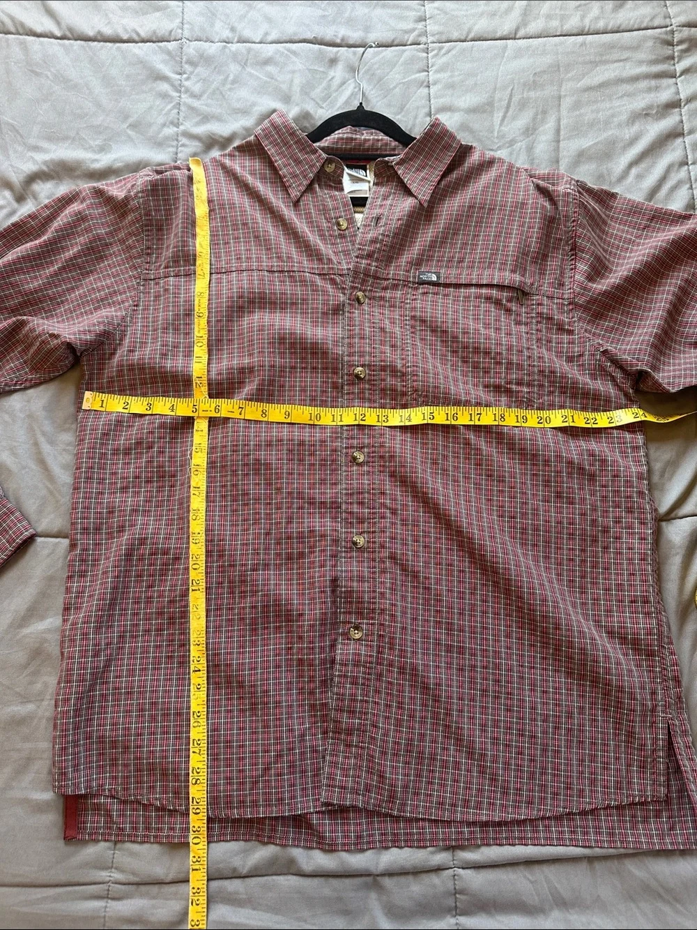 The North Face Men's Red Plaid Long-Sleeve Button-Up Shirt
